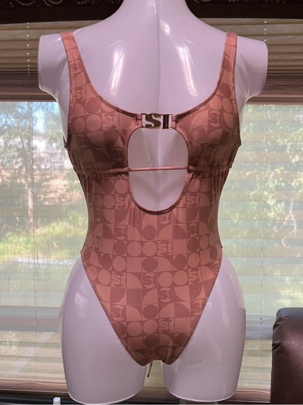 Monochromatic Brown Cutout One-Piece Swimsuit